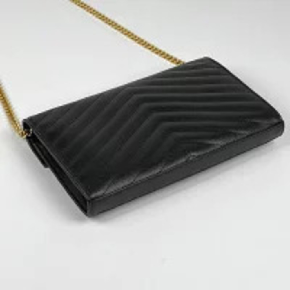 Saint Laurent Bag Black Leather Chain Wallet Wallet Cassandra Shoulder Billfold